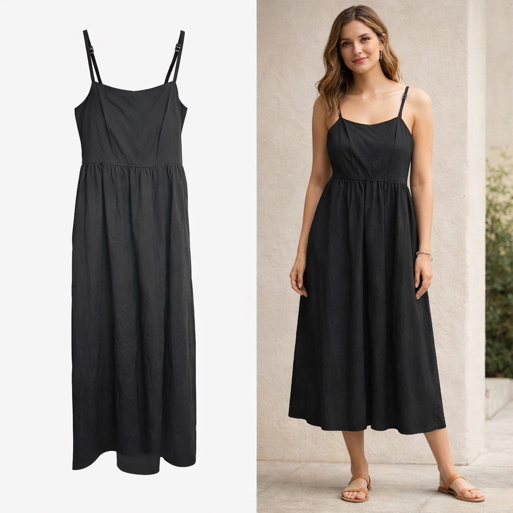 Well Worn | Black Adjustable Strap Midi Dress | Cotton | Casual | Size XL
